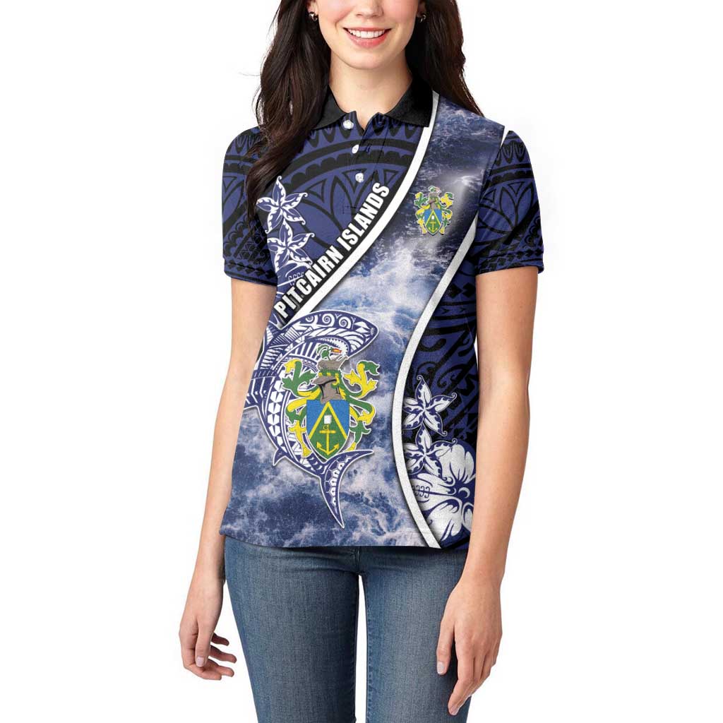 Personalised Pitcairn Islands Women Polo Shirt Coat Of Arms Waves Style