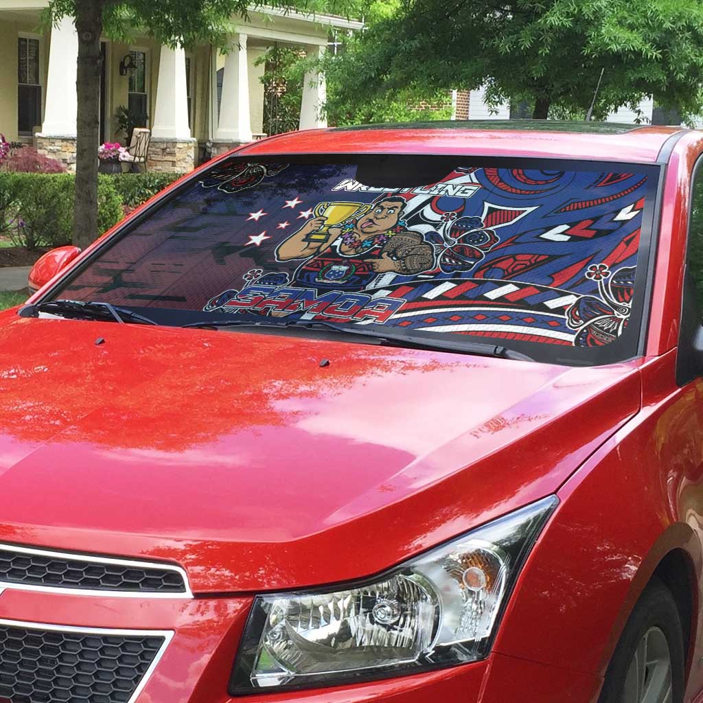 Samoa Wrestling Auto Sun Shade Polynesian Warrior Funny Style - Polynesian Pride