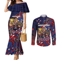 Personalised Samoa Wrestling Couples Matching Mermaid Dress and Long Sleeve Button Shirt Polynesian Warrior Funny Style - Polynesian Pride
