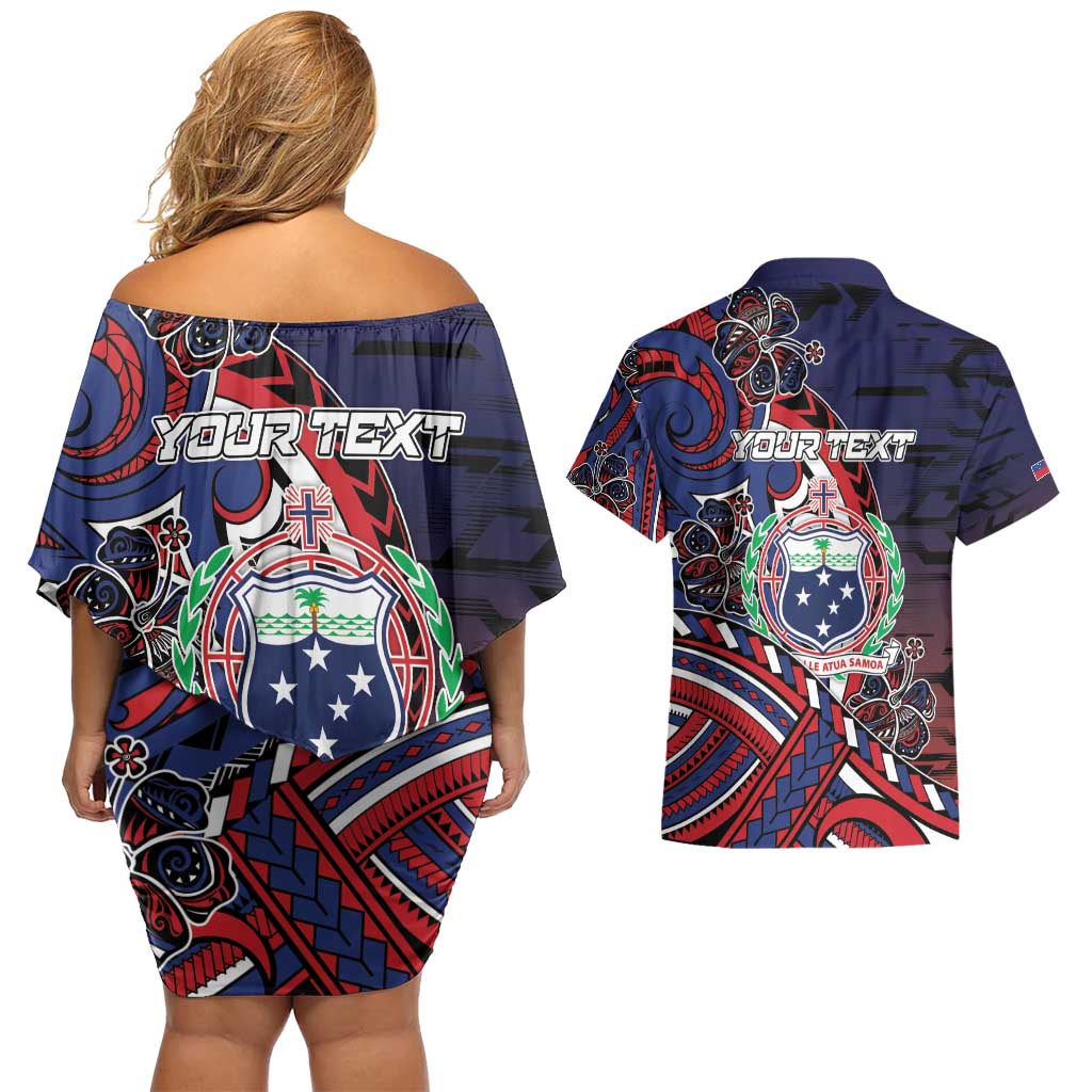 Personalised Samoa Wrestling Couples Matching Off Shoulder Short Dress and Hawaiian Shirt Polynesian Warrior Funny Style DT05 - Polynesian Pride