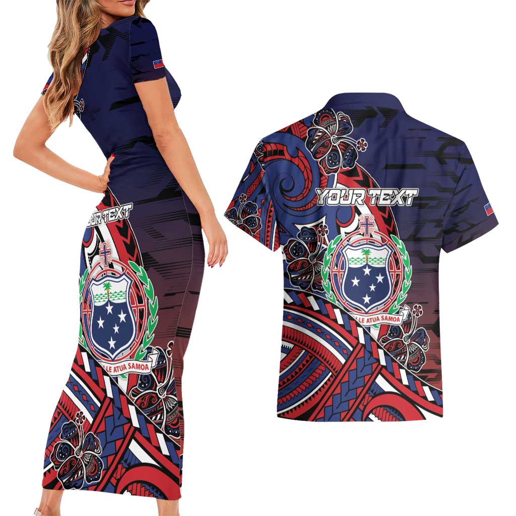 Personalised Samoa Wrestling Couples Matching Short Sleeve Bodycon Dress and Hawaiian Shirt Polynesian Warrior Funny Style - Polynesian Pride