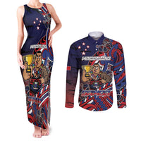 Personalised Samoa Wrestling Couples Matching Tank Maxi Dress and Long Sleeve Button Shirt Polynesian Warrior Funny Style DT05 Navy - Polynesian Pride