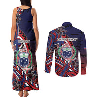Personalised Samoa Wrestling Couples Matching Tank Maxi Dress and Long Sleeve Button Shirt Polynesian Warrior Funny Style DT05 - Polynesian Pride