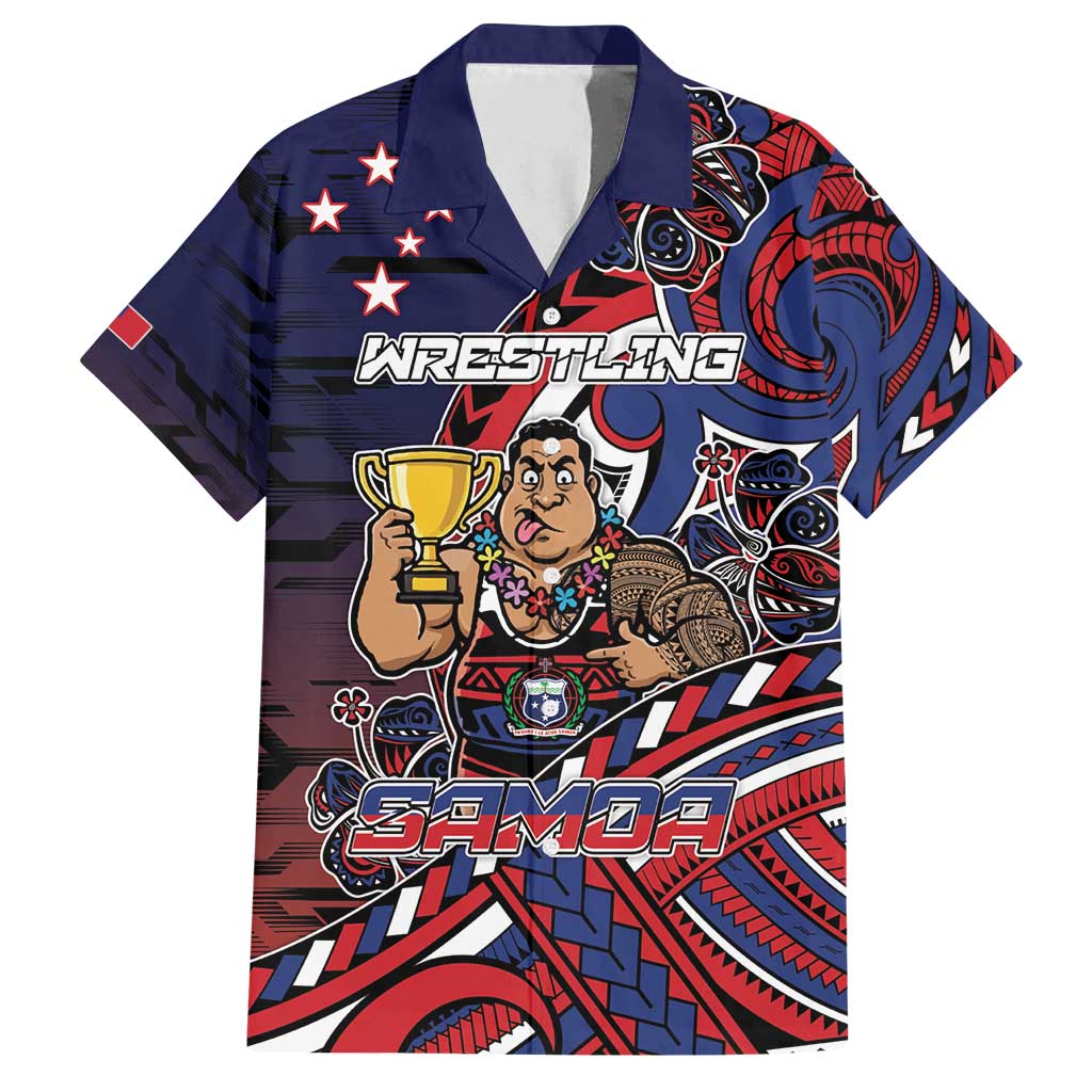 Personalised Samoa Wrestling Family Matching Long Sleeve Bodycon Dress and Hawaiian Shirt Polynesian Warrior Funny Style DT05 Dad's Shirt - Short Sleeve Navy - Polynesian Pride