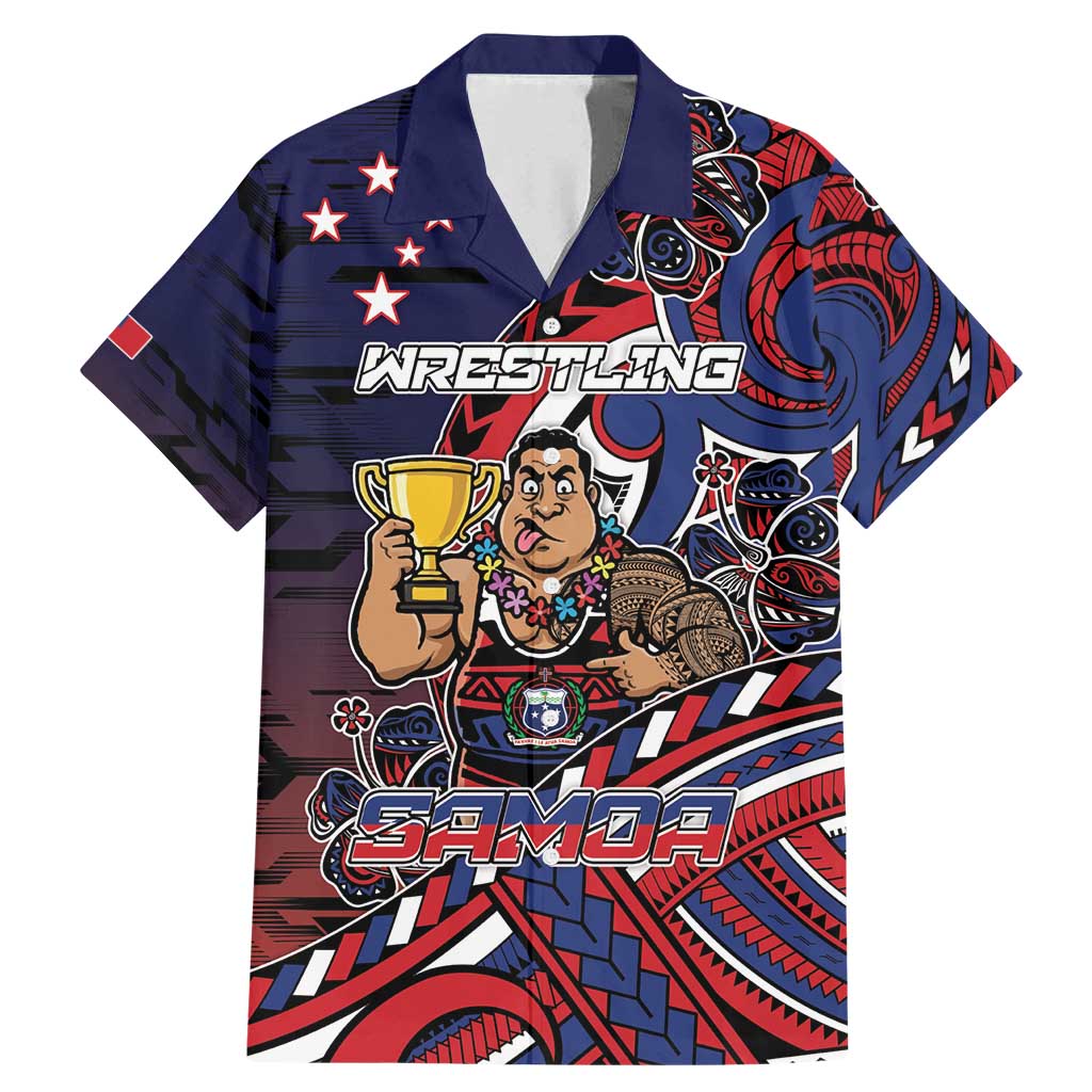 Personalised Samoa Wrestling Family Matching Mermaid Dress and Hawaiian Shirt Polynesian Warrior Funny Style DT05 Dad's Shirt - Short Sleeve Navy - Polynesian Pride