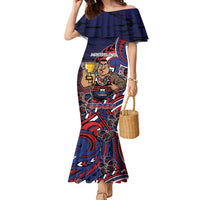 Personalised Samoa Wrestling Family Matching Mermaid Dress and Hawaiian Shirt Polynesian Warrior Funny Style DT05 Mom's Dress Navy - Polynesian Pride