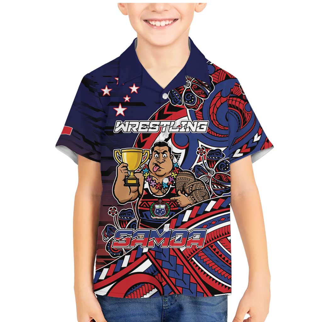 Personalised Samoa Wrestling Family Matching Mermaid Dress and Hawaiian Shirt Polynesian Warrior Funny Style DT05 Son's Shirt Navy - Polynesian Pride