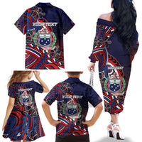 Personalised Samoa Wrestling Family Matching Off The Shoulder Long Sleeve Dress and Hawaiian Shirt Polynesian Warrior Funny Style DT05 - Polynesian Pride