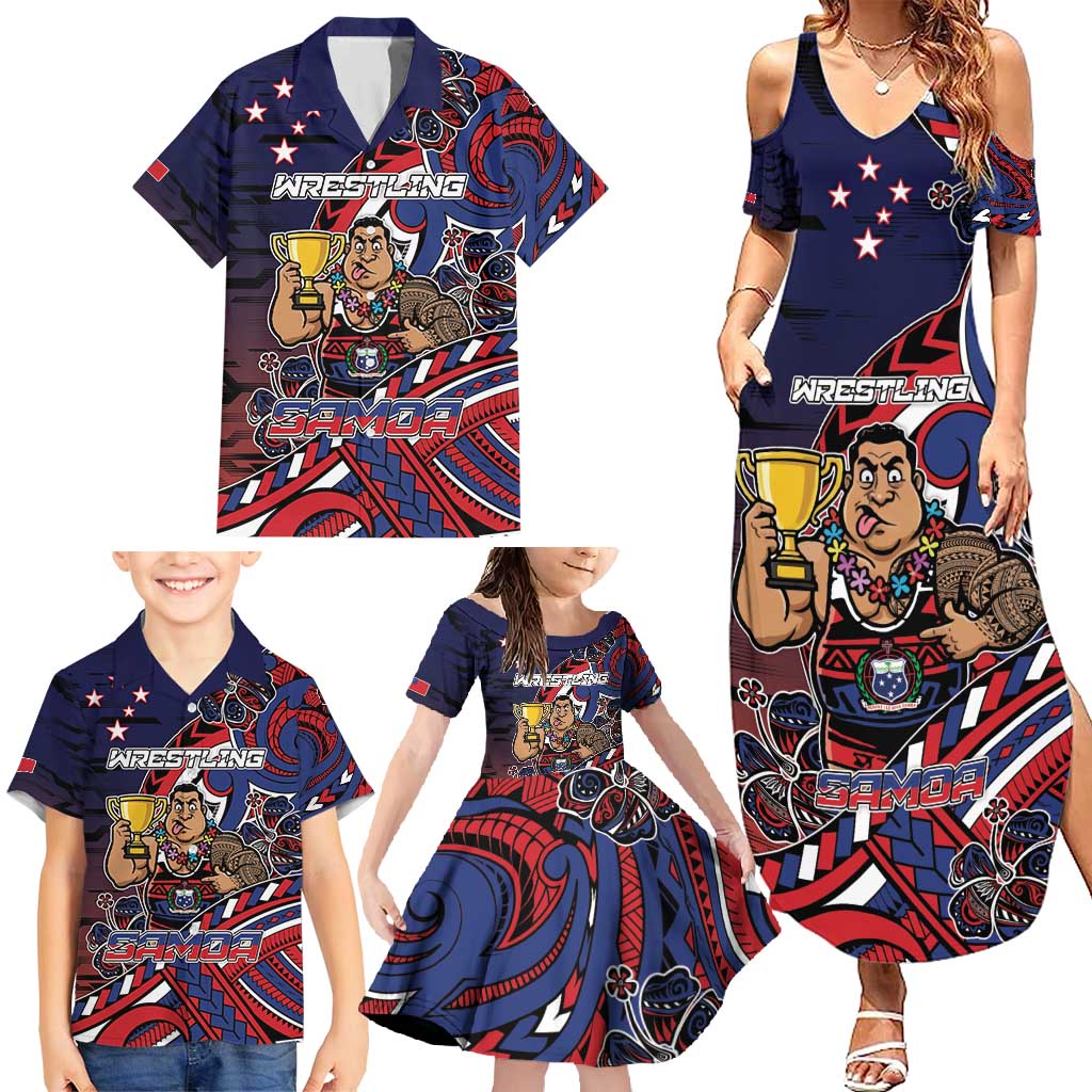 Personalised Samoa Wrestling Family Matching Summer Maxi Dress and Hawaiian Shirt Polynesian Warrior Funny Style DT05 - Polynesian Pride