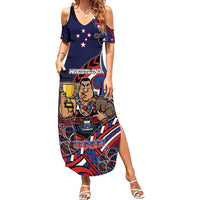 Personalised Samoa Wrestling Family Matching Summer Maxi Dress and Hawaiian Shirt Polynesian Warrior Funny Style DT05 Mom's Dress Navy - Polynesian Pride