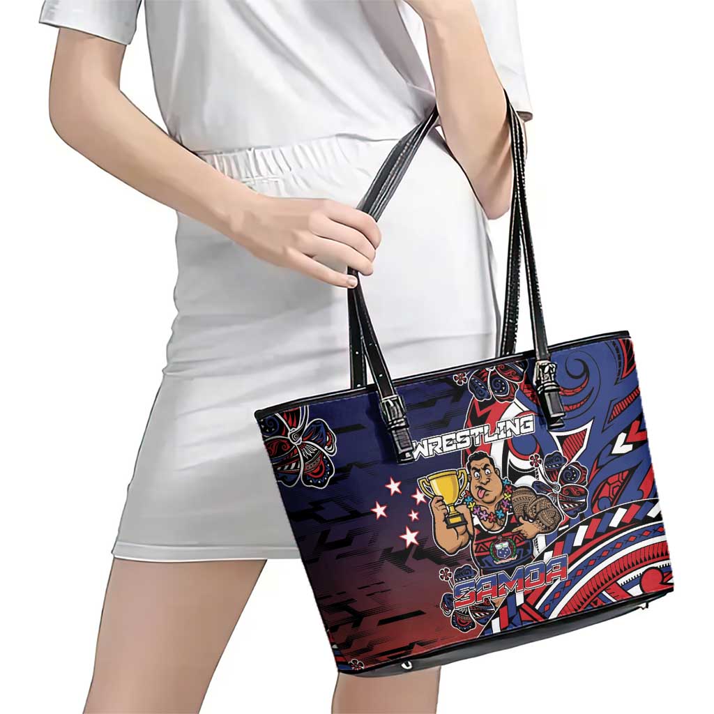 Samoa Wrestling Leather Tote Bag Polynesian Warrior Funny Style - Polynesian Pride