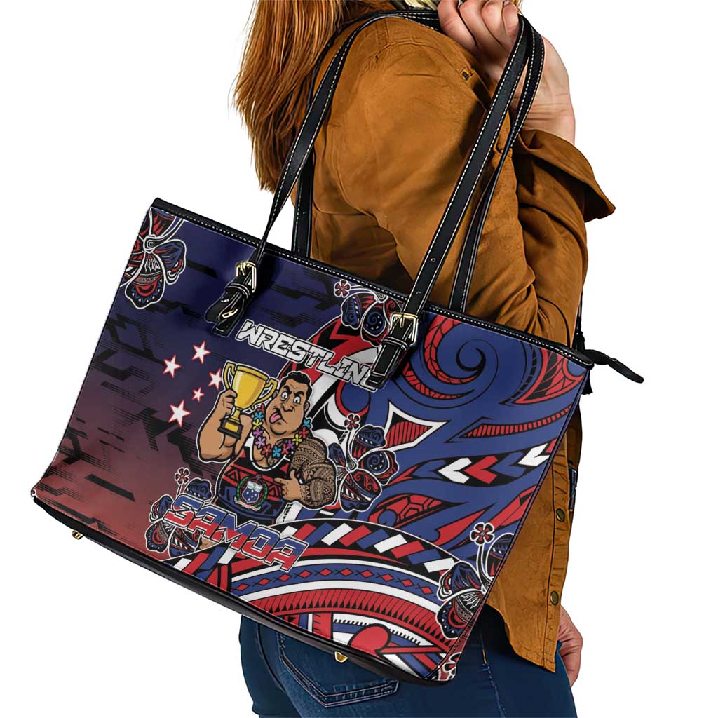 Samoa Wrestling Leather Tote Bag Polynesian Warrior Funny Style - Polynesian Pride