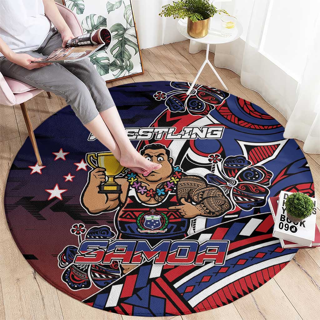 Samoa Wrestling Round Carpet Polynesian Warrior Funny Style - Polynesian Pride