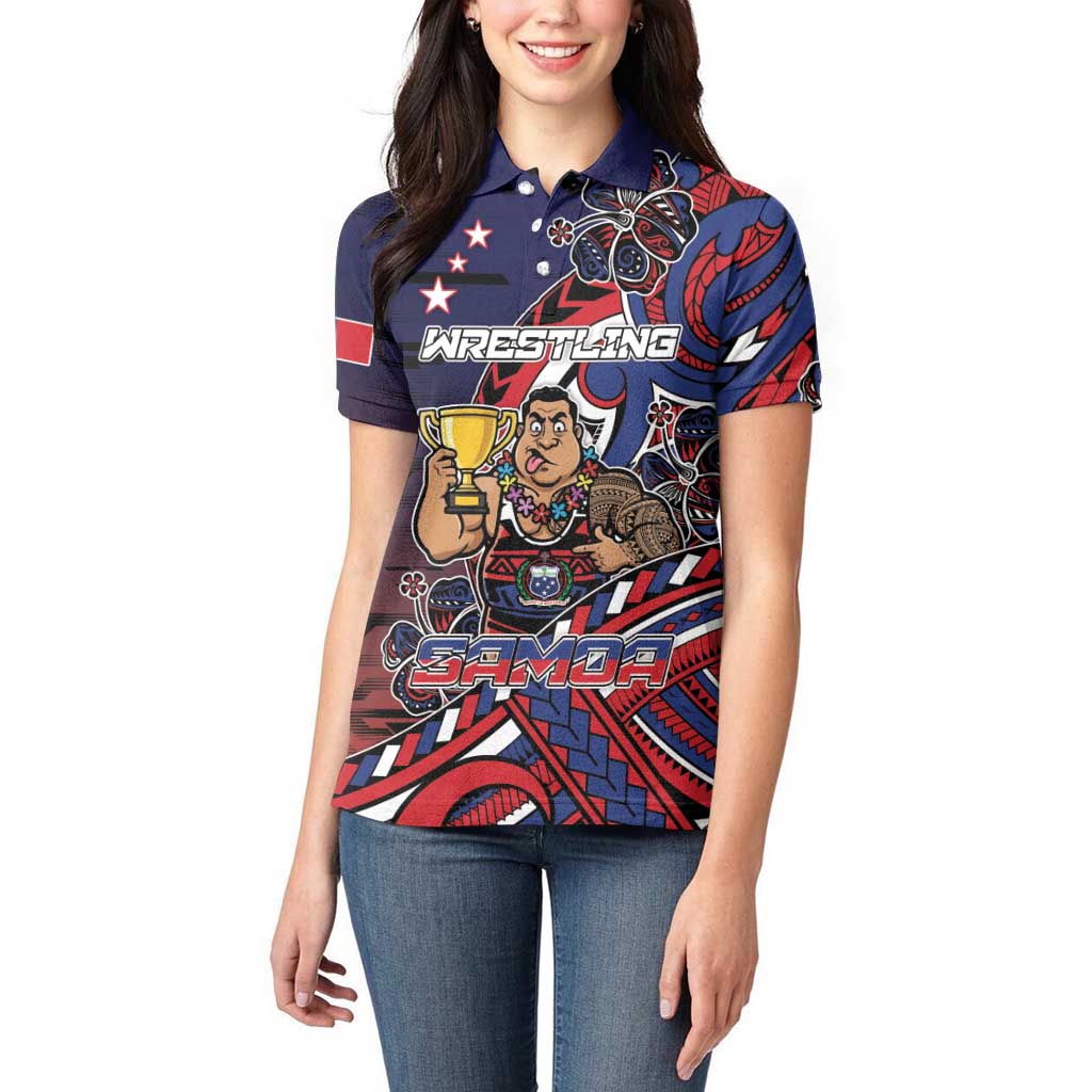 Personalised Samoa Wrestling Women Polo Shirt Polynesian Warrior Funny Style - Polynesian Pride