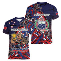 Personalised Samoa Wrestling Women V-Neck T-Shirt Polynesian Warrior Funny Style DT05 - Polynesian Pride