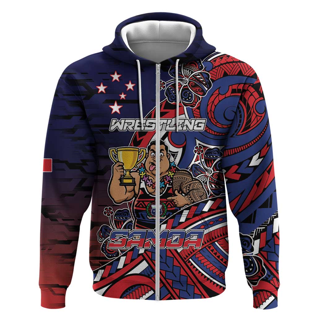 Personalised Samoa Wrestling Zip Hoodie Polynesian Warrior Funny Style - Polynesian Pride