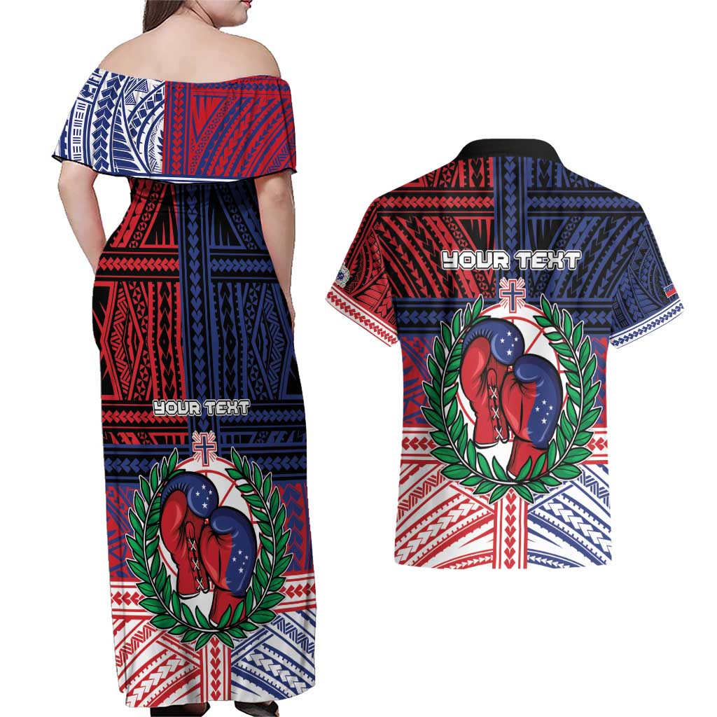 Personalised Samoa Boxing Couples Matching Off Shoulder Maxi Dress and Hawaiian Shirt Samoan Boxer Funny Style - Polynesian Pride