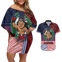 Personalised Samoa Boxing Couples Matching Off Shoulder Short Dress and Hawaiian Shirt Samoan Boxer Funny Style - Polynesian Pride
