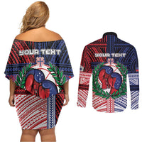 Personalised Samoa Boxing Couples Matching Off Shoulder Short Dress and Long Sleeve Button Shirt Samoan Boxer Funny Style - Polynesian Pride