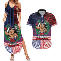 Personalised Samoa Boxing Couples Matching Summer Maxi Dress and Hawaiian Shirt Samoan Boxer Funny Style DT05 Red - Polynesian Pride