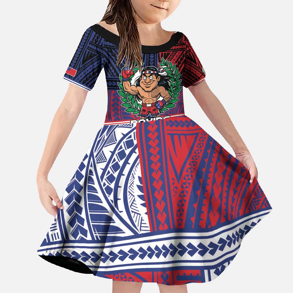 Personalised Samoa Boxing Family Matching Mermaid Dress and Hawaiian Shirt Samoan Boxer Funny Style DT05 Daughter's Dress Red - Polynesian Pride