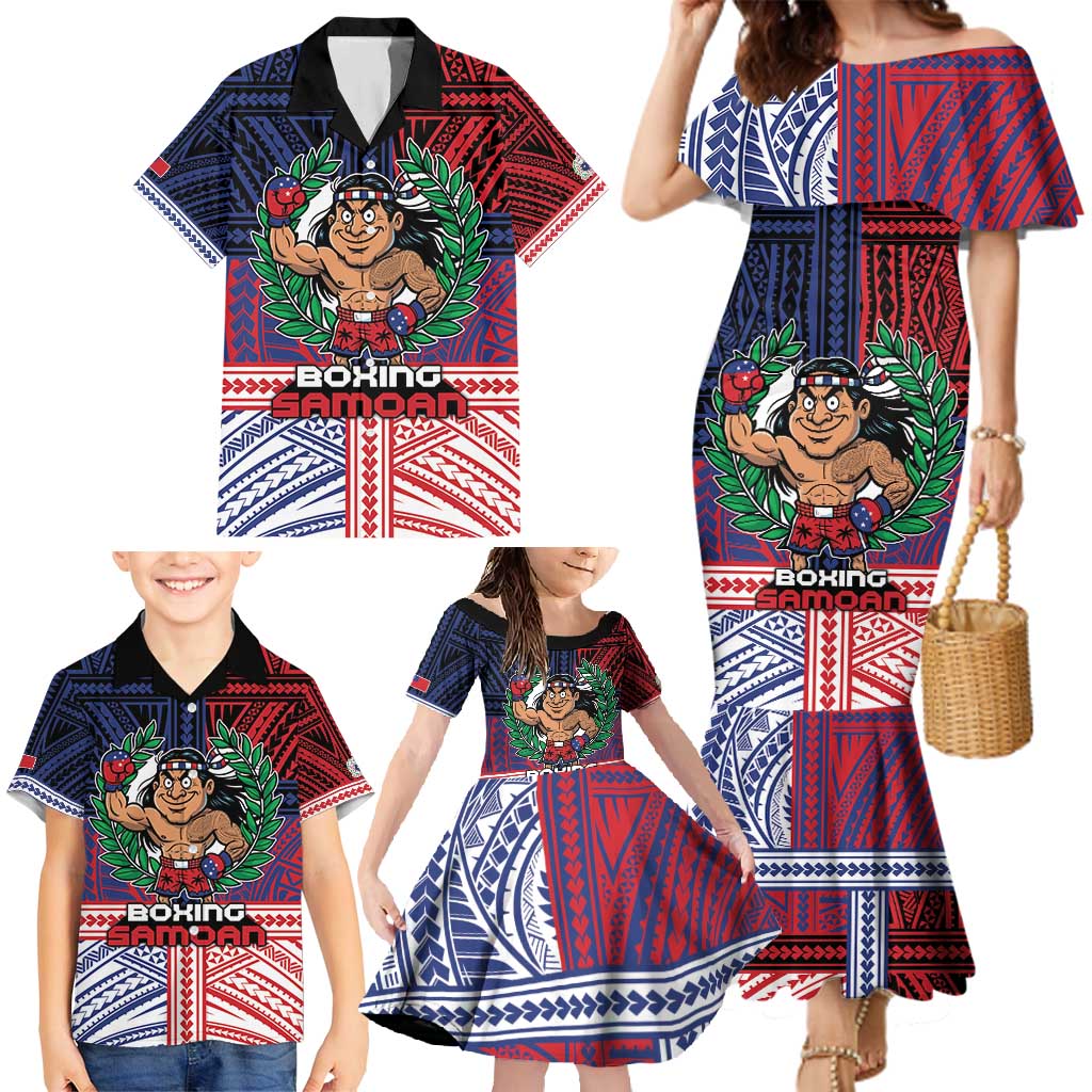 Personalised Samoa Boxing Family Matching Mermaid Dress and Hawaiian Shirt Samoan Boxer Funny Style - Polynesian Pride