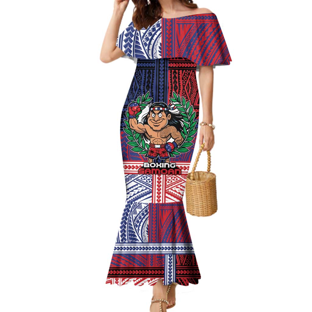 Personalised Samoa Boxing Family Matching Mermaid Dress and Hawaiian Shirt Samoan Boxer Funny Style DT05 Mom's Dress Red - Polynesian Pride