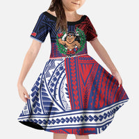 Personalised Samoa Boxing Family Matching Off The Shoulder Long Sleeve Dress and Hawaiian Shirt Samoan Boxer Funny Style DT05 Daughter's Dress Red - Polynesian Pride