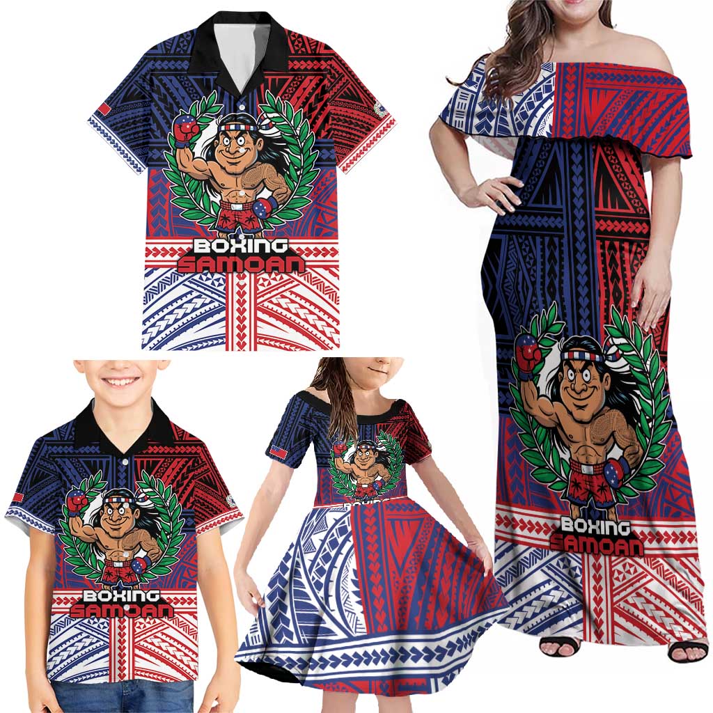 Personalised Samoa Boxing Family Matching Off Shoulder Maxi Dress and Hawaiian Shirt Samoan Boxer Funny Style DT05 - Polynesian Pride