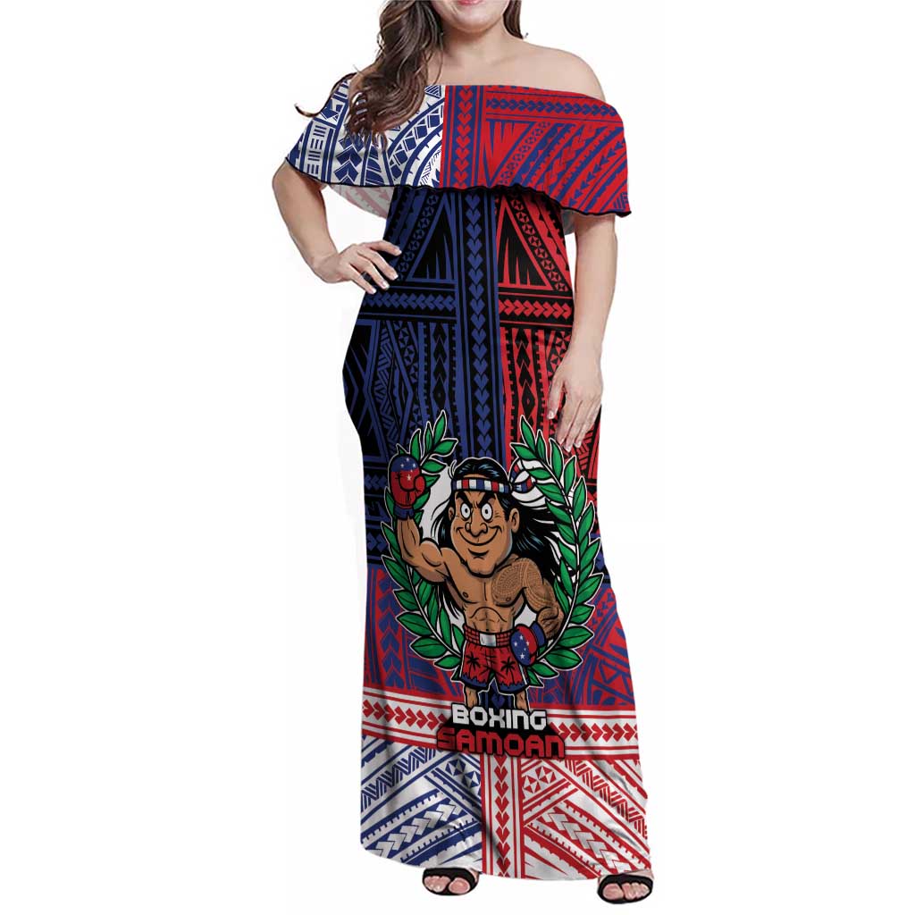 Personalised Samoa Boxing Family Matching Off Shoulder Maxi Dress and Hawaiian Shirt Samoan Boxer Funny Style DT05 Mom's Dress Red - Polynesian Pride