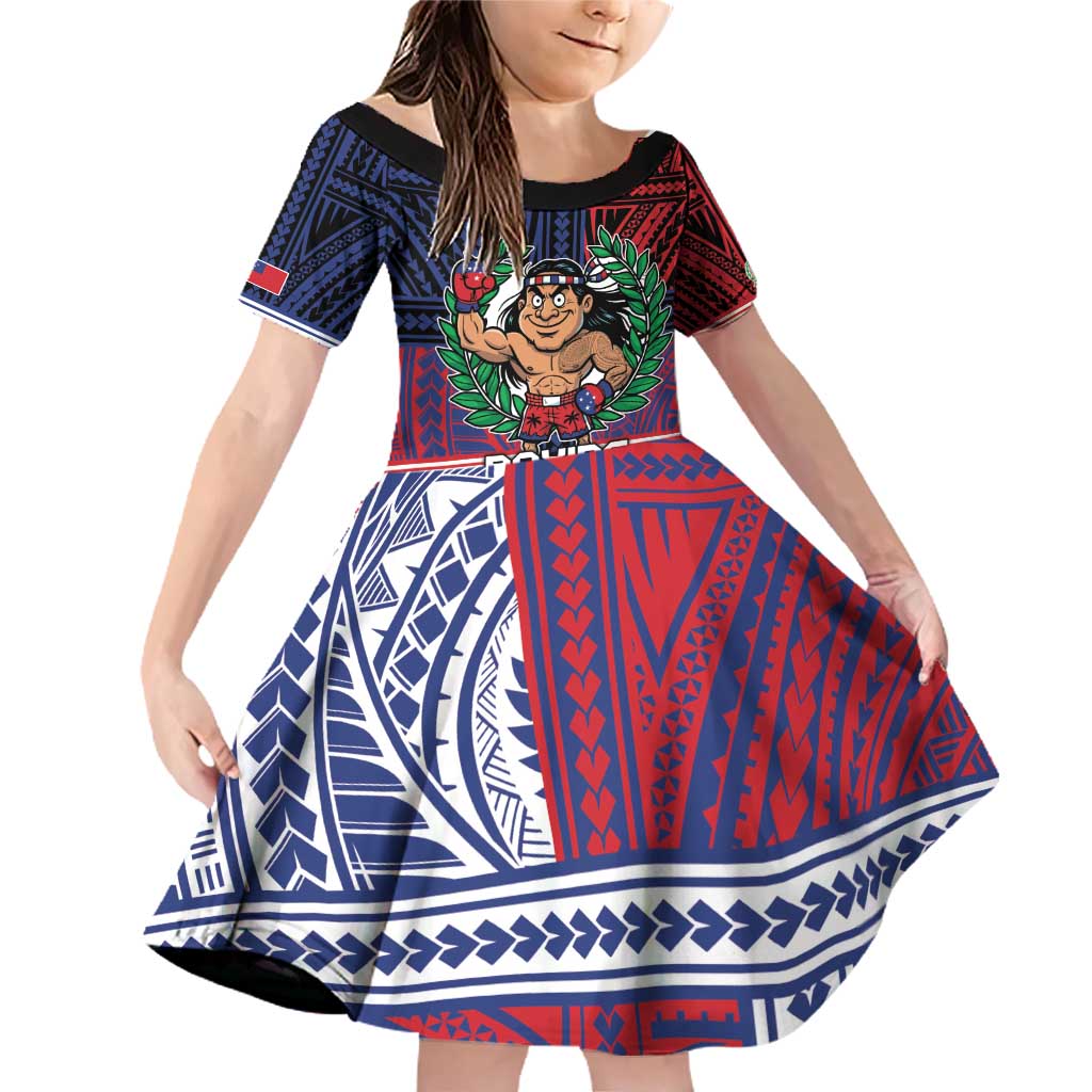 Personalised Samoa Boxing Family Matching Off Shoulder Short Dress and Hawaiian Shirt Samoan Boxer Funny Style DT05 Daughter's Dress Red - Polynesian Pride