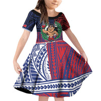 Personalised Samoa Boxing Family Matching Off Shoulder Short Dress and Hawaiian Shirt Samoan Boxer Funny Style DT05 Daughter's Dress Red - Polynesian Pride