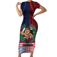 Personalised Samoa Boxing Family Matching Short Sleeve Bodycon Dress and Hawaiian Shirt Samoan Boxer Funny Style DT05 Mom's Dress Red - Polynesian Pride