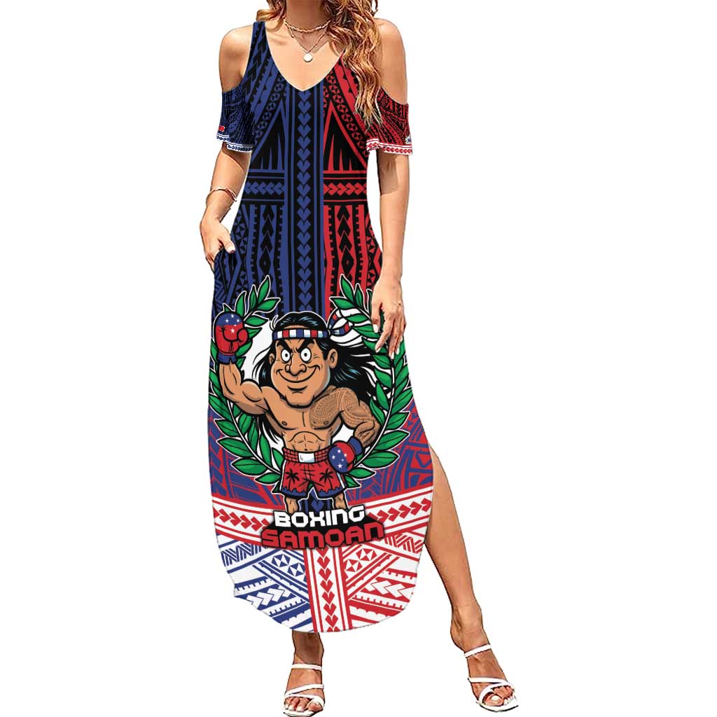 Personalised Samoa Boxing Family Matching Summer Maxi Dress and Hawaiian Shirt Samoan Boxer Funny Style DT05 Mom's Dress Red - Polynesian Pride