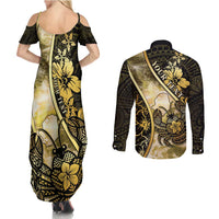 Personalised Niue Couples Matching Summer Maxi Dress and Long Sleeve Button Shirt Niuean Crab Waves Style