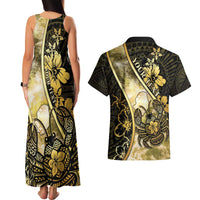 Personalised Niue Couples Matching Tank Maxi Dress and Hawaiian Shirt Niuean Crab Waves Style DT05 - Polynesian Pride