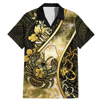 Personalised Niue Family Matching Mermaid Dress and Hawaiian Shirt Niuean Crab Waves Style DT05 Dad's Shirt - Short Sleeve Gold - Polynesian Pride