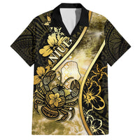 Personalised Niue Family Matching Off The Shoulder Long Sleeve Dress and Hawaiian Shirt Niuean Crab Waves Style DT05 Dad's Shirt - Short Sleeve Gold - Polynesian Pride