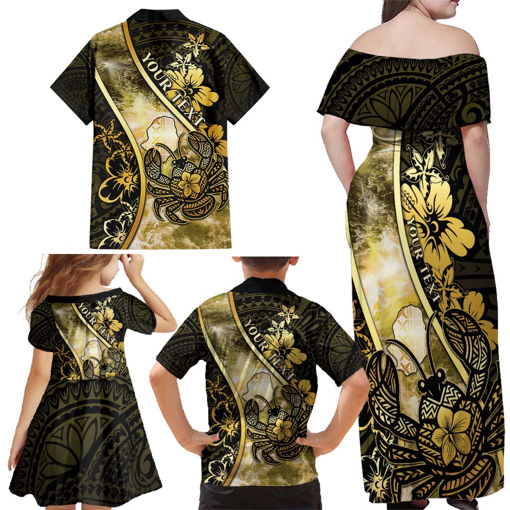 Personalised Niue Family Matching Off Shoulder Maxi Dress and Hawaiian Shirt Niuean Crab Waves Style DT05 - Polynesian Pride