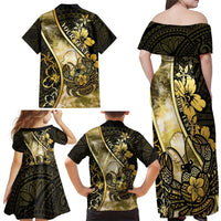 Personalised Niue Family Matching Off Shoulder Maxi Dress and Hawaiian Shirt Niuean Crab Waves Style DT05 - Polynesian Pride