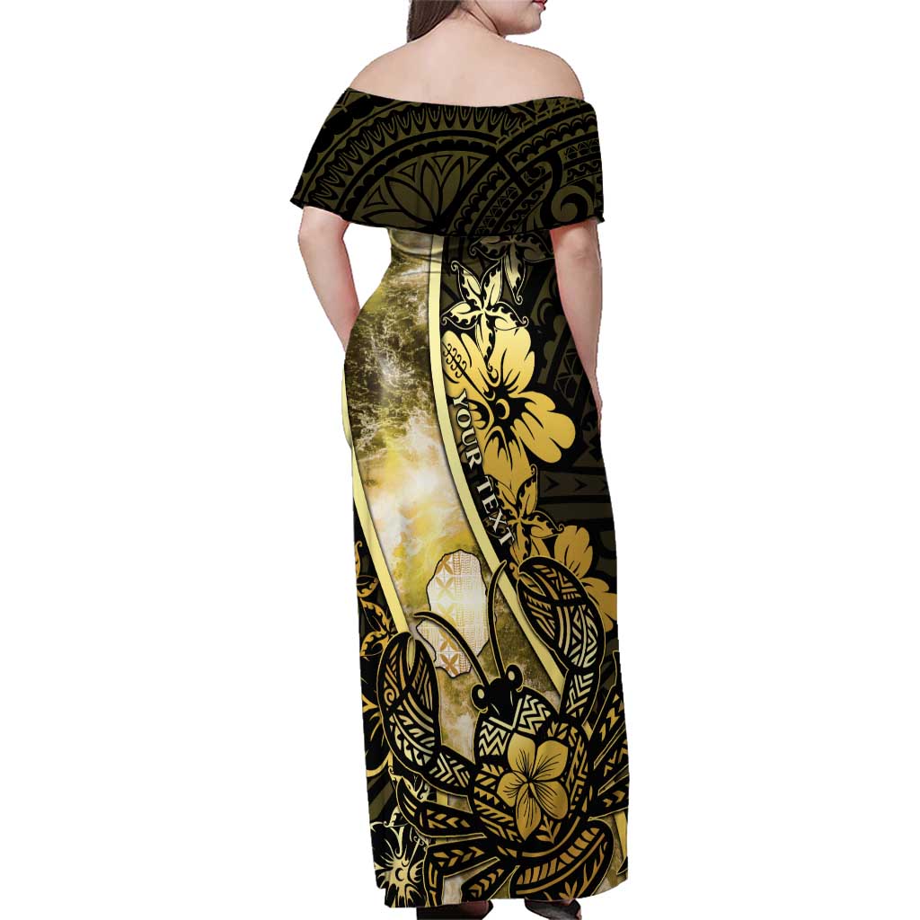 Personalised Niue Family Matching Off Shoulder Maxi Dress and Hawaiian Shirt Niuean Crab Waves Style DT05 - Polynesian Pride