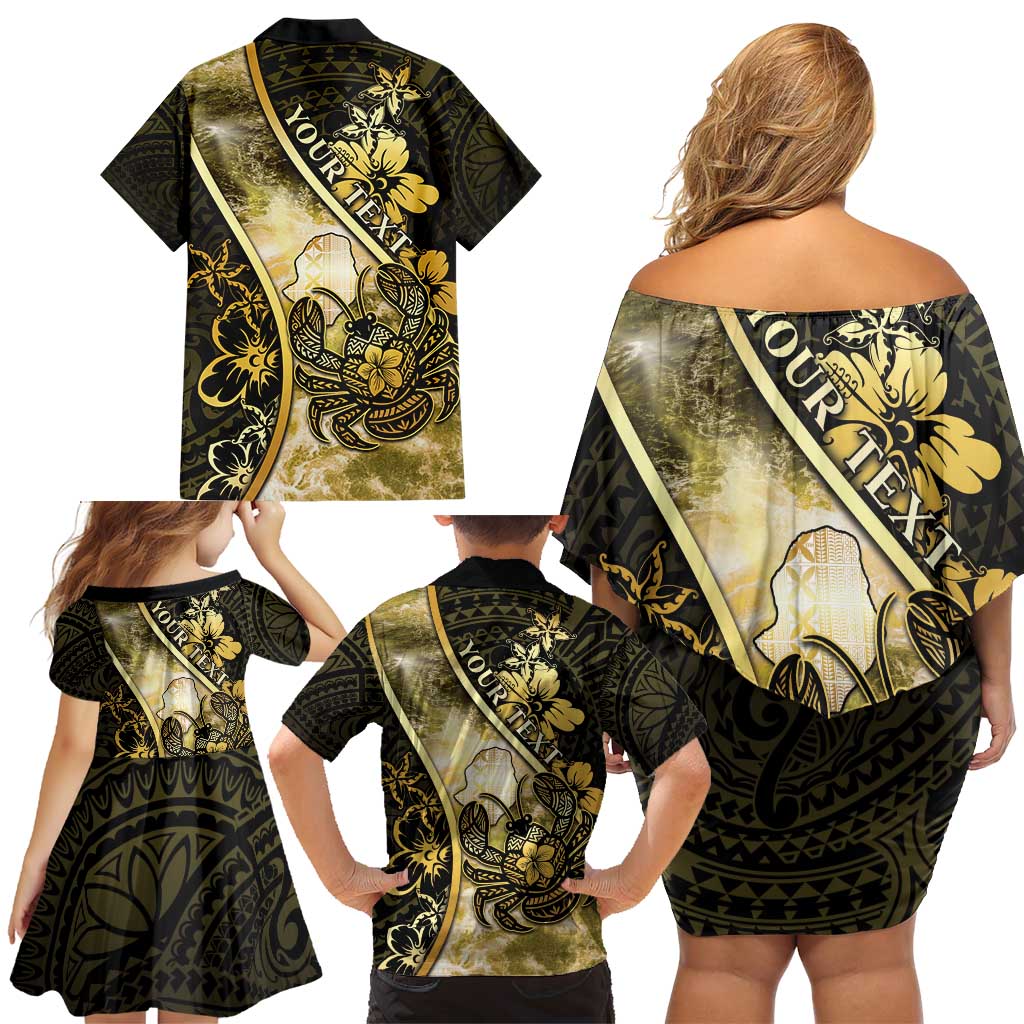 Personalised Niue Family Matching Off Shoulder Short Dress and Hawaiian Shirt Niuean Crab Waves Style DT05 - Polynesian Pride