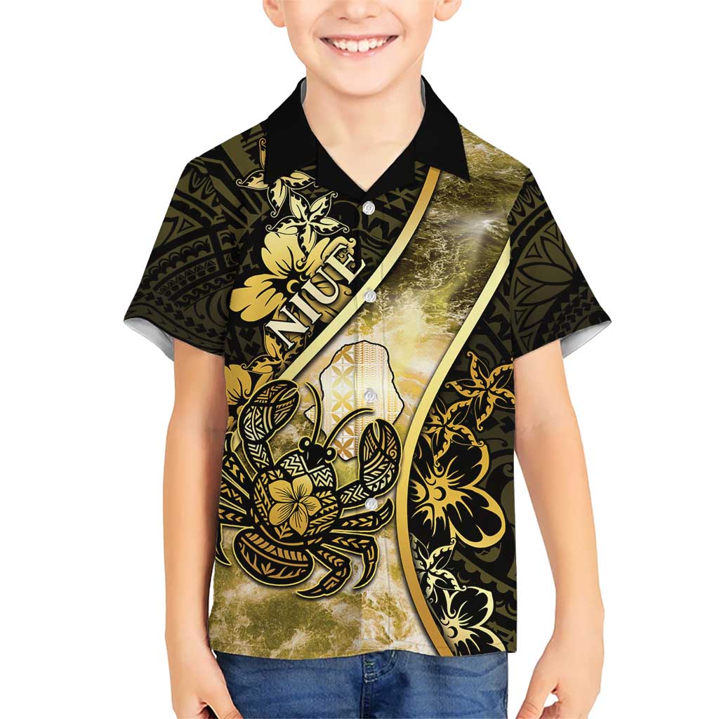 Personalised Niue Kid Hawaiian Shirt Niuean Crab Waves Style DT05 Kid Gold - Polynesian Pride