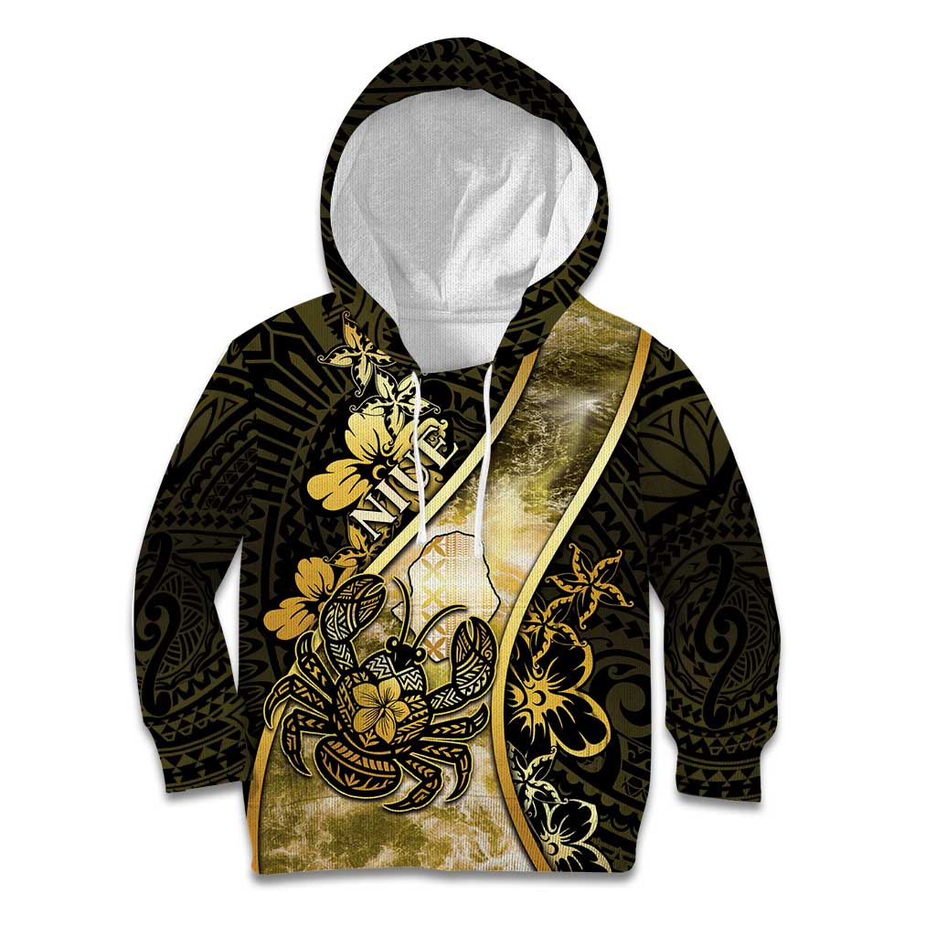 Personalised Niue Kid Hoodie Niuean Crab Waves Style DT05 Hoodie Gold - Polynesian Pride