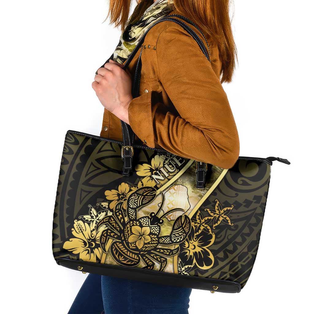 Niue Leather Tote Bag Niuean Crab Waves Style DT05 Gold - Polynesian Pride