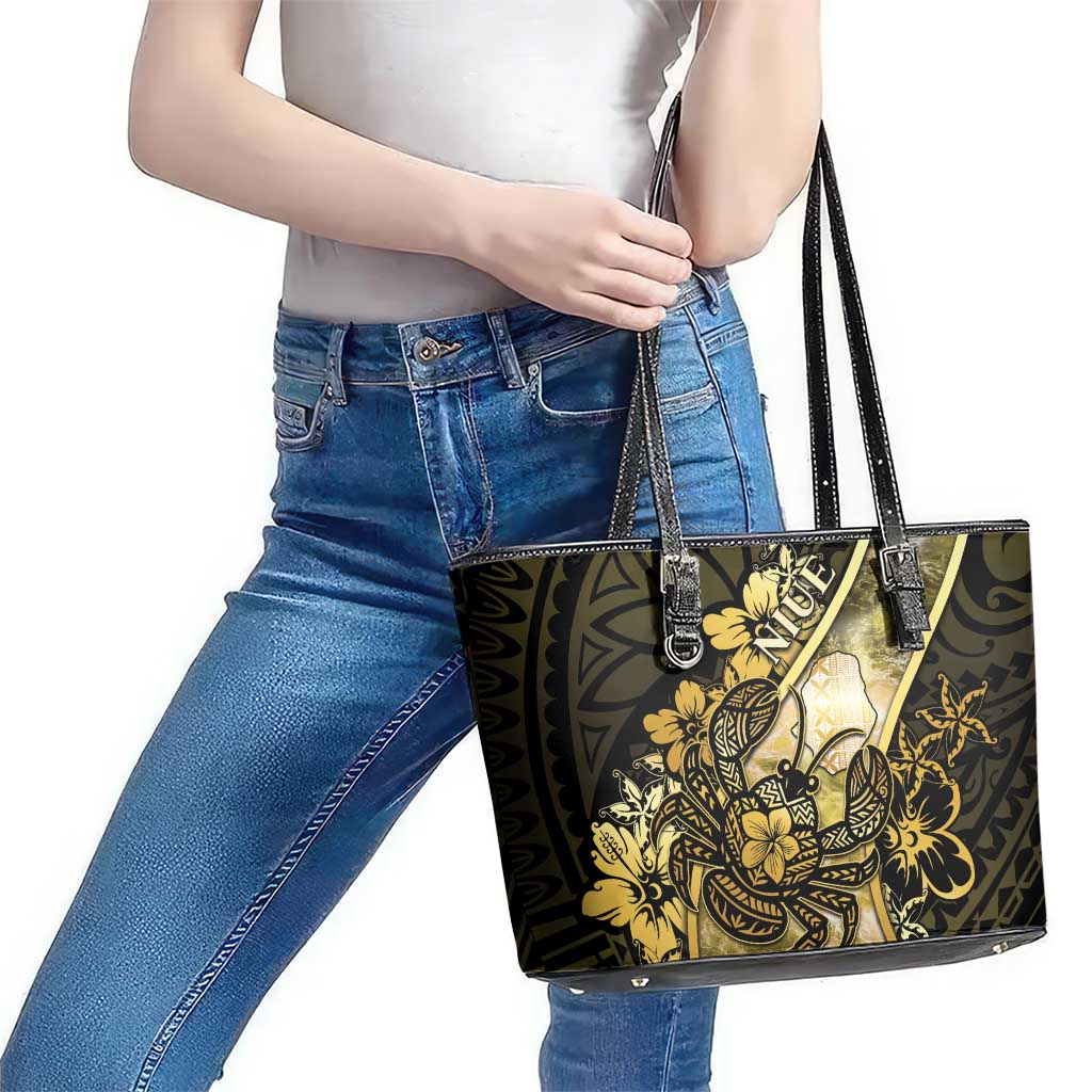 Niue Leather Tote Bag Niuean Crab Waves Style