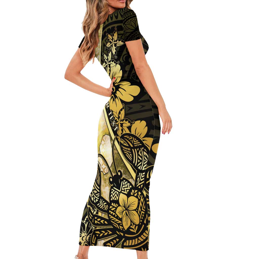 Personalised Niue Short Sleeve Bodycon Dress Niuean Crab Waves Style