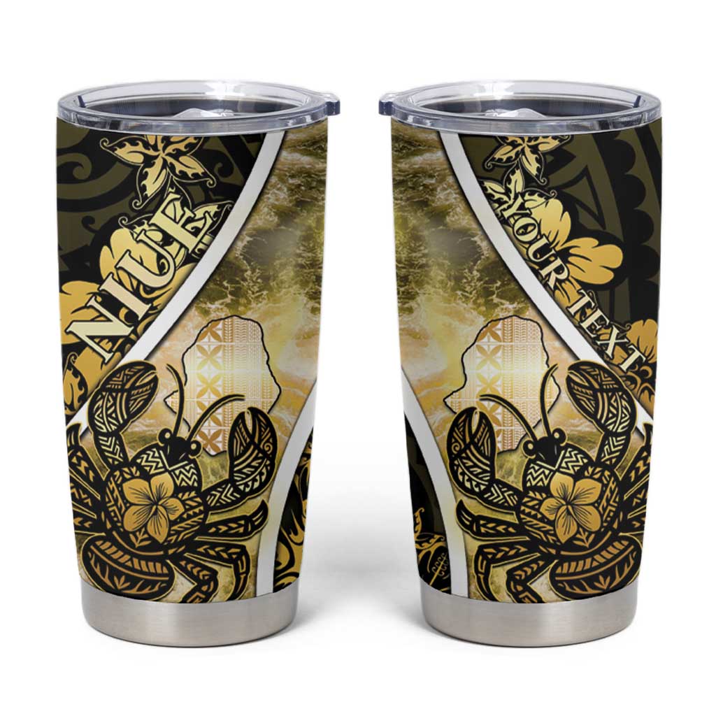 Personalised Niue Tumbler Cup Niuean Crab Waves Style DT05 Gold - Polynesian Pride