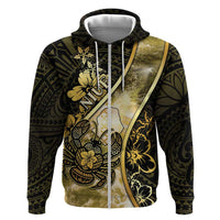 Personalised Niue Zip Hoodie Niuean Crab Waves Style DT05 Zip Hoodie Gold - Polynesian Pride