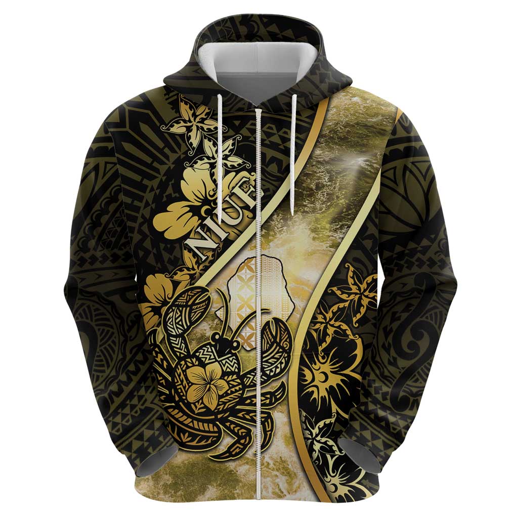 Personalised Niue Zip Hoodie Niuean Crab Waves Style DT05 - Polynesian Pride